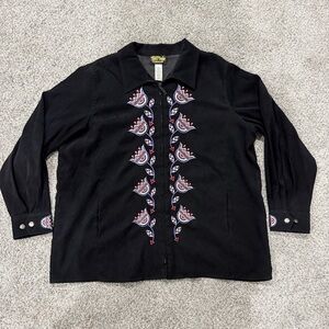 Bob Mackie Wearable Art Embroidered Zipup Black Jacket Artsy Teacher Women’s 2X